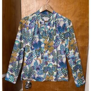 Cissa The Puff Shirt Long Sleeve V-Neck Floral Abstract Mod Cotton Size XS